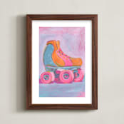 "Roller Skater Joy" - Art Print in Bubblegum Pink by Lucrecia Caporale - Framed