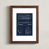 "Train diagram" - Art Print in Navy by Robert and Stella - Framed