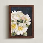 "Fresh White Paintly Bouquet" - Art Print in leave green by Lucrecia Caporale - Framed