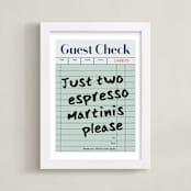 "Guest Check: Custom Print" - Custom Print in Teal by Jennifer Lew - Framed