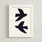 "Birds" - Art Print in Navy by Alexandra Dzh - Framed
