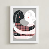 "Girl Meets Girl" - Art Print in chalk gray by Gina Ortiz - Framed