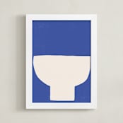 "Ceramic Bowl Still Life" - Art Print in Bold Blue by Roseanne Kenny - Framed