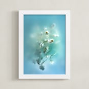 "Daisies in aqua" - Art Print in Capri Blue by Aralyn Griesbach - Framed