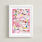 "I Love Seattle" - Art Print in Flamingo Pink by Jordan Sondler - Framed