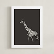 "fading giraffe" - Art Print in Charcoal by Erin Niehenke - Framed