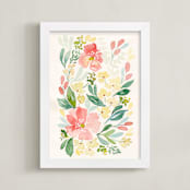 "Coral Peonies" - Art Print in Coral by Natalie Malan - Framed