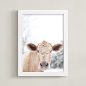 "moo cow" - Art Print in Burlap by Emily Gilbert - Framed
