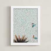 "Pool Party for Two" - Art Print in Light Aqua Blue by KIMBERLY SMITH - Framed