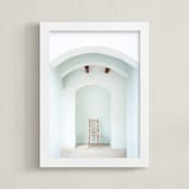 "Seated in Greece" - Art Print in Hint of Blue by Kaitie Bryant - Framed