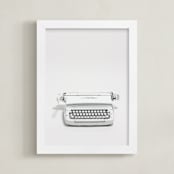 "The Typewriter" - Art Print in White on white by Cristiane - Framed