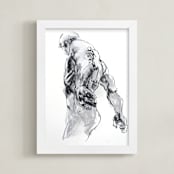 "Drawing 369 - Standing Man" - Art Print in Deep Charcoal by Derek overfield - Framed