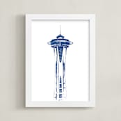 "Space Needle" - Art Print in Navy by Paul Berthelot - Framed