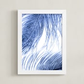 "Fine Feathered I" - Art Print in Midnight Blue by Debra Pruskowski - Framed