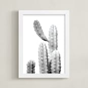 "Moorten Cactus Study 1" - Art Print in Silver Grey by Lisa Sundin - Framed