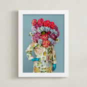"Shes Blooming Worth " - Art Print in Summer Sky Blue by Theresa Bear - Framed
