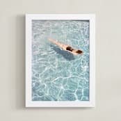 "Going for a Swim" - Art Print in Pool Blue by Whitney Deal - Framed