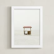 "The Beach" - Art Print in soft blue and tomato red by Baumbirdy - Framed