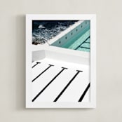 "Stripes Coastal" - Art Print in White by JD - Framed