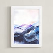 "Waves Watercolor" - Art Print in blue by Jen Merli - Framed
