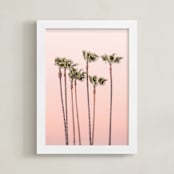 "Seven Palmtrees" - Art Print in Warm rosy sunset by Lisa Sundin - Framed