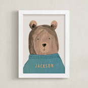 "Little Bear" - Personalized Art Print in Teal by Teju Reval - Framed