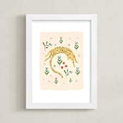 "tumbling cheetah" - Art Print in peach by Hannah Williams - Framed
