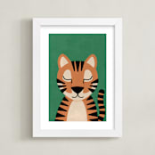 "Jungle Tiger" - Art Print in Jungle Green by 2birdstone - Framed