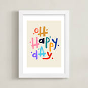 "Oh Happy Day!" - Art Print in Beige by Rachel Roe - Framed