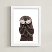 "Baby Animal Sea Otter" - Art Print in Coffee by Cass Loh - Framed