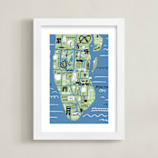 "I love New York" - Art Print in Ocean Blue by Jordan Sondler - Framed