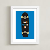 "roll with it" - Art Print in blue by Baumbirdy - Framed