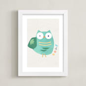 "Happy Owl" - Art Print in Owl Mint by AlisonJerry - Framed