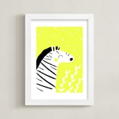 "Happy Zebra" - Art Print in yellow by Angela Thompson - Framed