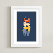 "Catstack" - Art Print in Navy by Nieves Herranz - Framed
