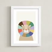 "Quilted Lion" - Art Print in Rainbow by Kelly Watkins - Framed
