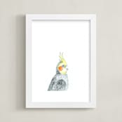 "Cockatiel" - Art Print in Grey with a splash of yellow by Kirsta Benedetti - Framed