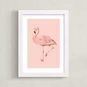 "Pink Flamingo" - Art Print in Pink by Jessica C Nugent - Framed