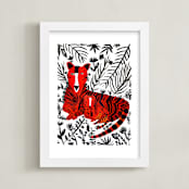 "Jubilant Corral Tigers" - Art Print in orange by marcia biasiello - Framed