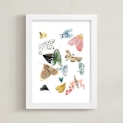 "Moths" - Art Print in Moss Green by Emilie Simpson - Framed