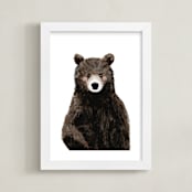 "Baby Animal Bear" - Art Print in Woodland Brown by Cass Loh - Framed