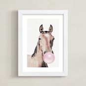 "Bubblegum: Horse" - Art Print in bubblegum pink by Maja Cunningham - Framed