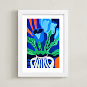 "Palette of Petals" - Art Print in Cobalt Blue by Roochita Chachra - Framed