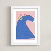 "Surf's Up" - Art Print in coral pink by Elliot Stokes - Framed