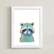 "Mr. Raccoon" - Art Print in Teal by Makewells - Framed