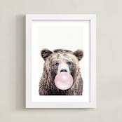 "Bubblegum: Bear" - Art Print in bubblegum pink by Maja Cunningham - Framed