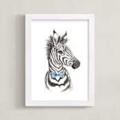 "Dapper Zebra" - Art Print in Tuxedo by Kristin Dills - Framed