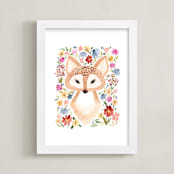 "Sweet Floral Fox" - Art Print in Latte by Sara Berrenson - Framed