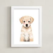 "Baby Labrador" - Art Print in yellow by Cass Loh - Framed