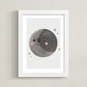 "A Happy Moon" - Art Print in Grey by Mollie Bohannon - Framed